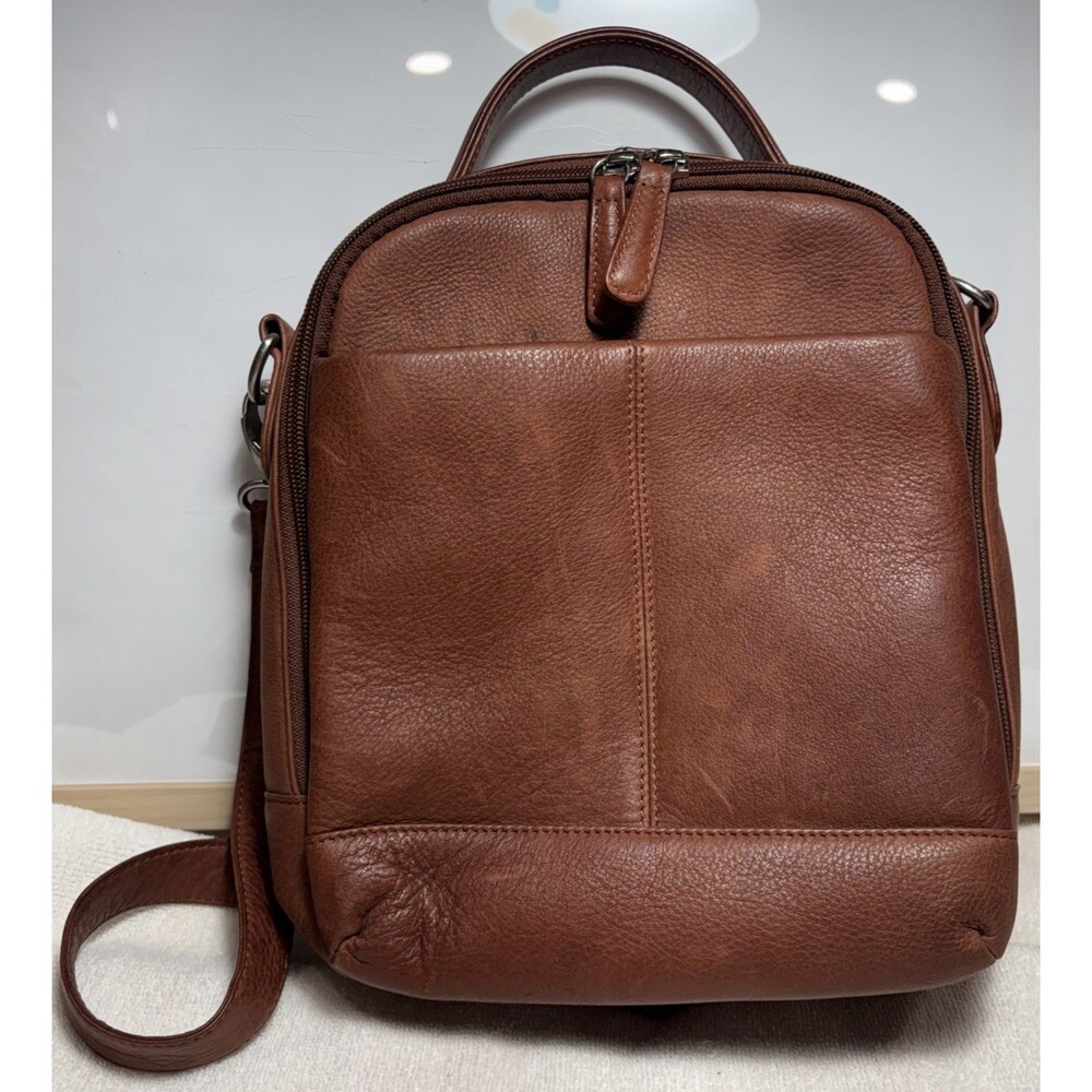 Hammacher Schlemmer Chestnut color Genuine Leather Unisex Crossbody Travel bag